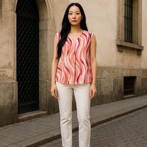 The Limited Women's Pink and White Sleeveless Top